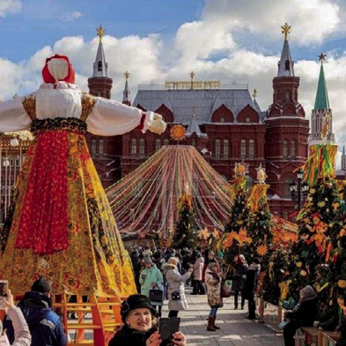A photo of the Maslenitsa or “pancake week” festivities in Russia.