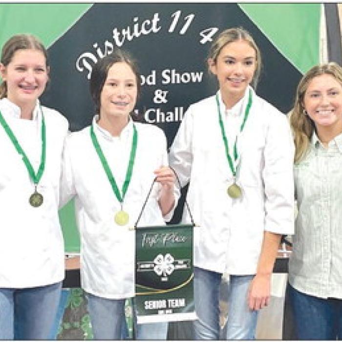 Creative Cooks: Elena Supak, Eleanor Carey, Tori Newton, and District 11 4-H Council Officer.