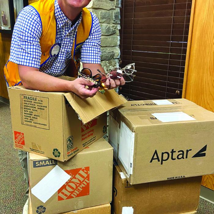 Residents interested in donating glasses can find drop-off locations at local libraries, businesses and the Fayette County Courthouse. Lion David Wagner (pictured), collected the donated glasses recently.