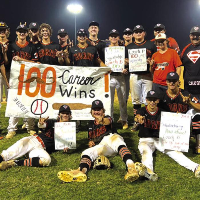 Schulenburg Head Baseball Coach Isaiah Barrera got his 100th career win with Schulenburg’s 4-2 victory over Weimar Tuesday.