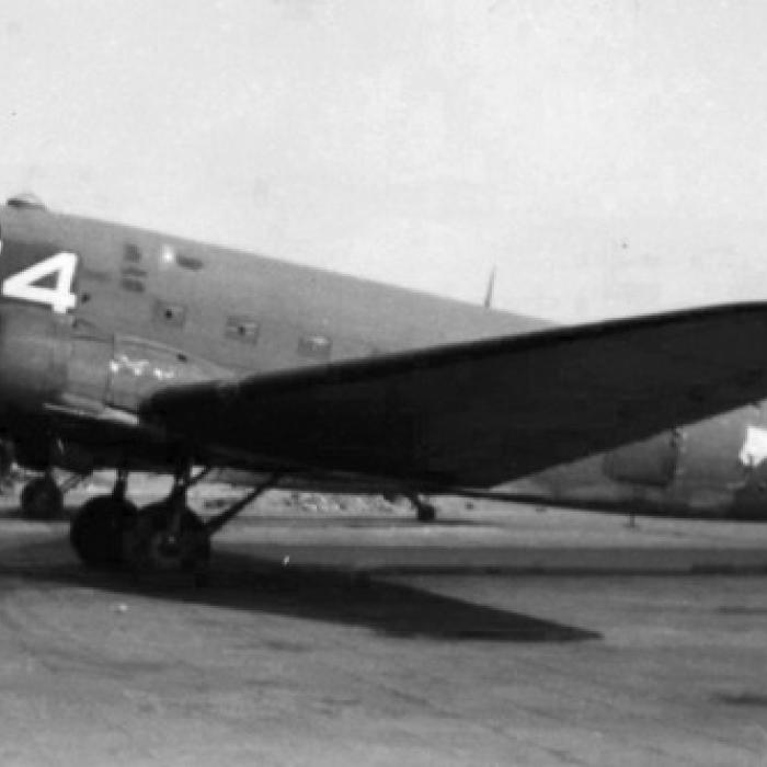 A World War II-era Douglas C-47 Skytrain, the military version of the DC-3 airliner. Photo courtesy of the Fayette Heritage Museum &amp; Archives