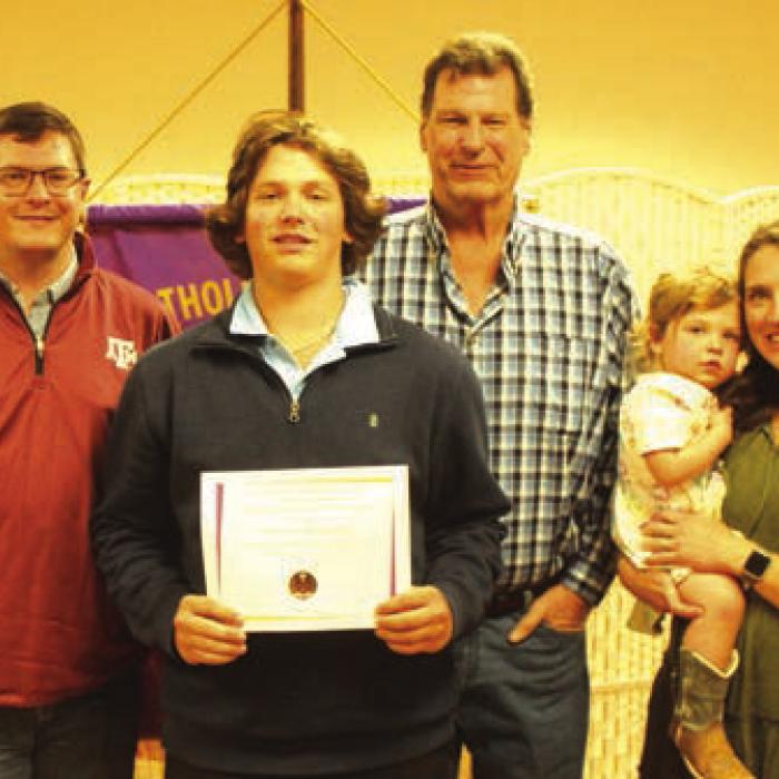 Nancy Belota Memorial Scholarship was awarded to Chance Konvicka, son of Naomi and Matt Konvicka, and was presented by Bradley Belota, Brad Belota, and Chloe and Everly Belota.