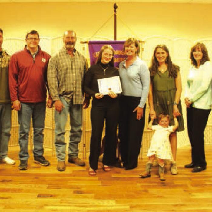 Audrey Belota Memorial Scholarship was awarded to Aubri Bernsen, daughter of Brianne and William Bernsen, and was presented by David, Stephen, Bradley, and Aric Belota, Ande Richardson, Chloe, Everly, Ann, Bob, and Brad Belota.
