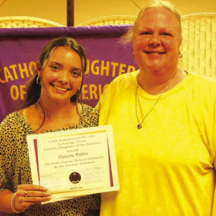 Sandra Tomanec Memorial Scholarship was awarded to Celeine Fabre, daughter of Jamie Fabre and Zach Fabre, and was presented by Tracy Hughett.