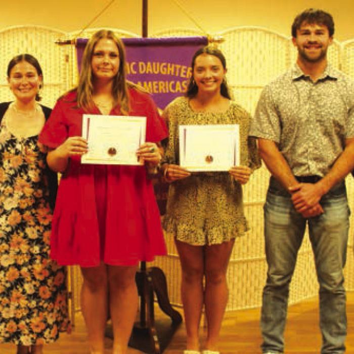 Michelle Recek Memorial Scholarships were awarded to Kathryn Kosler and Celeine Fabre, recognizing them as Outstanding Members of Court Annunciation No. 1962 Junior Catholic Daughters of the Americas, and were presented by Jessica, Natalie, Jeffrey, and Marcus Recek.