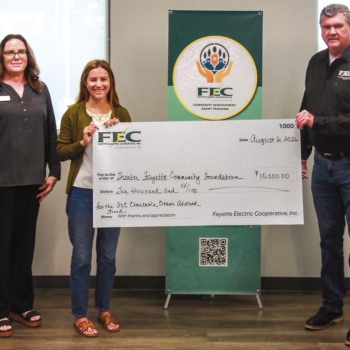 Pictured from left are Tracy Denton, Fayette EC director of marketing, communications and training; Ashleigh Parks, Greater Fayette Community Foundation senior director of community engagement; and James Kielty, Fayette EC accounting and finance manager/CFO.