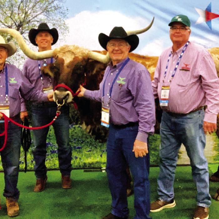 Left to right: Ralph Fisher, Swiss Alp/Ammannsville/Dubina Farm Bureau; Gary Vaugh, from Crosby, Texas; Mike Dittrich, Swiss Alp/Amm/Dub F.B.; and Alan Kominski, former Texas State Farm Bureau Director from Sealy at the American Farm Bureau convention Jan 25-27, 2025, at the H.B. Gonzales Convention Center in San Antonio.
