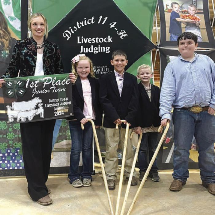 Champion Junior Team: District 11 4-H Officer, Abigale McBride, Hudson Holub, Joe Carrales, and Rilan Karisch.