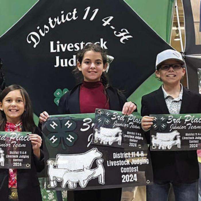 3rd Place Junior Team: District 11 4-H Officer, Emma Zweschper, Adalyn Carrales, Tate Fritsch, and Kinley Kutac.