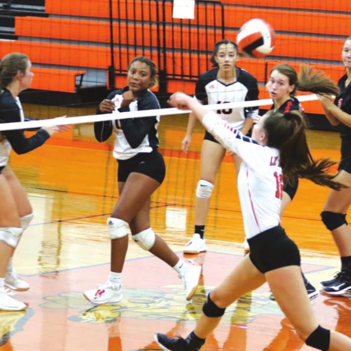 Schulenburg’s Julie Guentert passes a ball in Friday’s match against Brazos. Photo by Audrey Kristynik