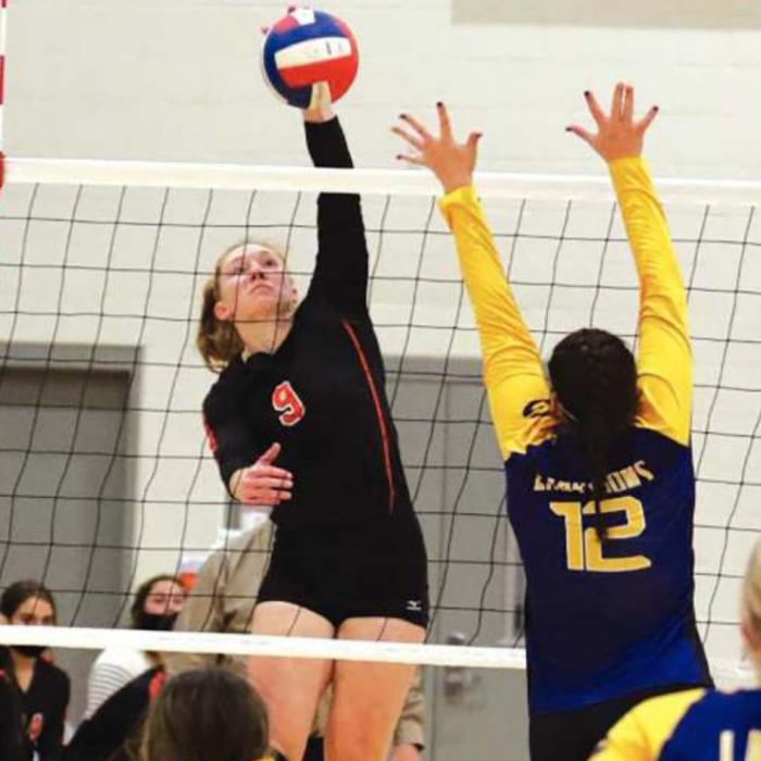 Schulenburg’s Erica Otto spikes the ball in Tuesday’s victory over Granger in Caldwell. Photo by Audrey Krislynik