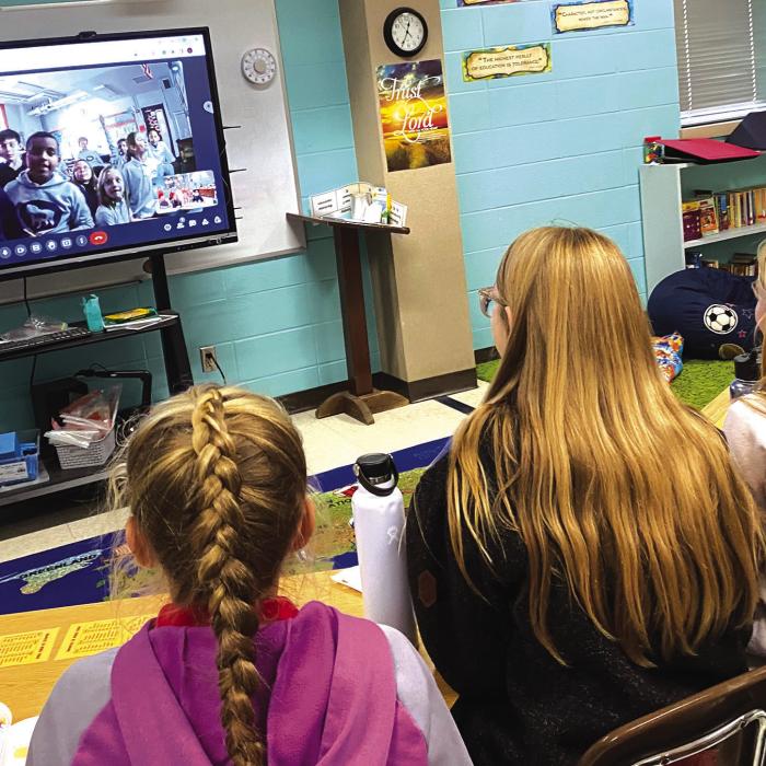 Sixth grade at Sacred Heart Catholic School wrapped up their Global Read Aloud project with a Mystery Meet with a class from Blessed Sacrament Catholic School in Washington DC. After figuring out where the other classes are from, they discussed what it was like living in DC and in Texas as well as favorite parts and characters of the novel, “Thirst.” Both classes shared their school Christmas traditions and even prayed together.