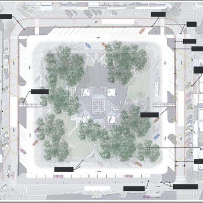 The latest design iteration for the downtown improvements eliminated the parallel parking that the City initially proposed, which would have removed 37 parking spaces. This new design features angle parking that removes only eight parking spaces.