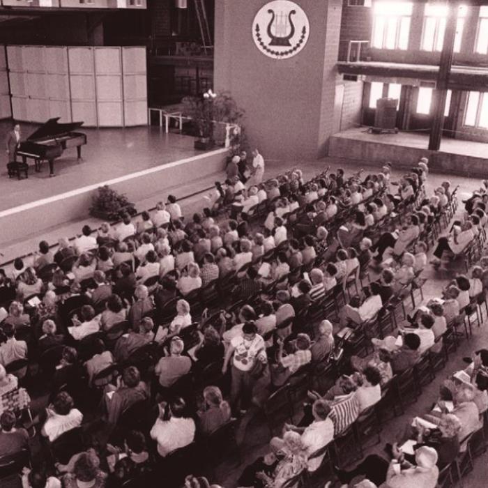 Concert Hall with Mary Moody Northen stage in place and walls taking shape in 1983.