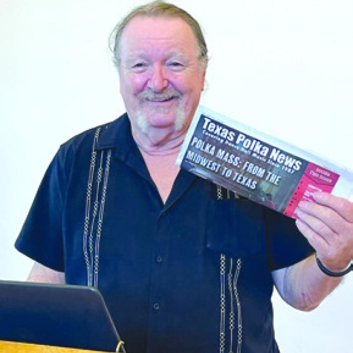 Gary McKee, Texas Polka News Editor, spoke on the origin of the Polka Mass.