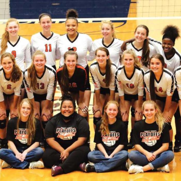 The members of the Schulenburg volleyball team after Thursday’s victory.