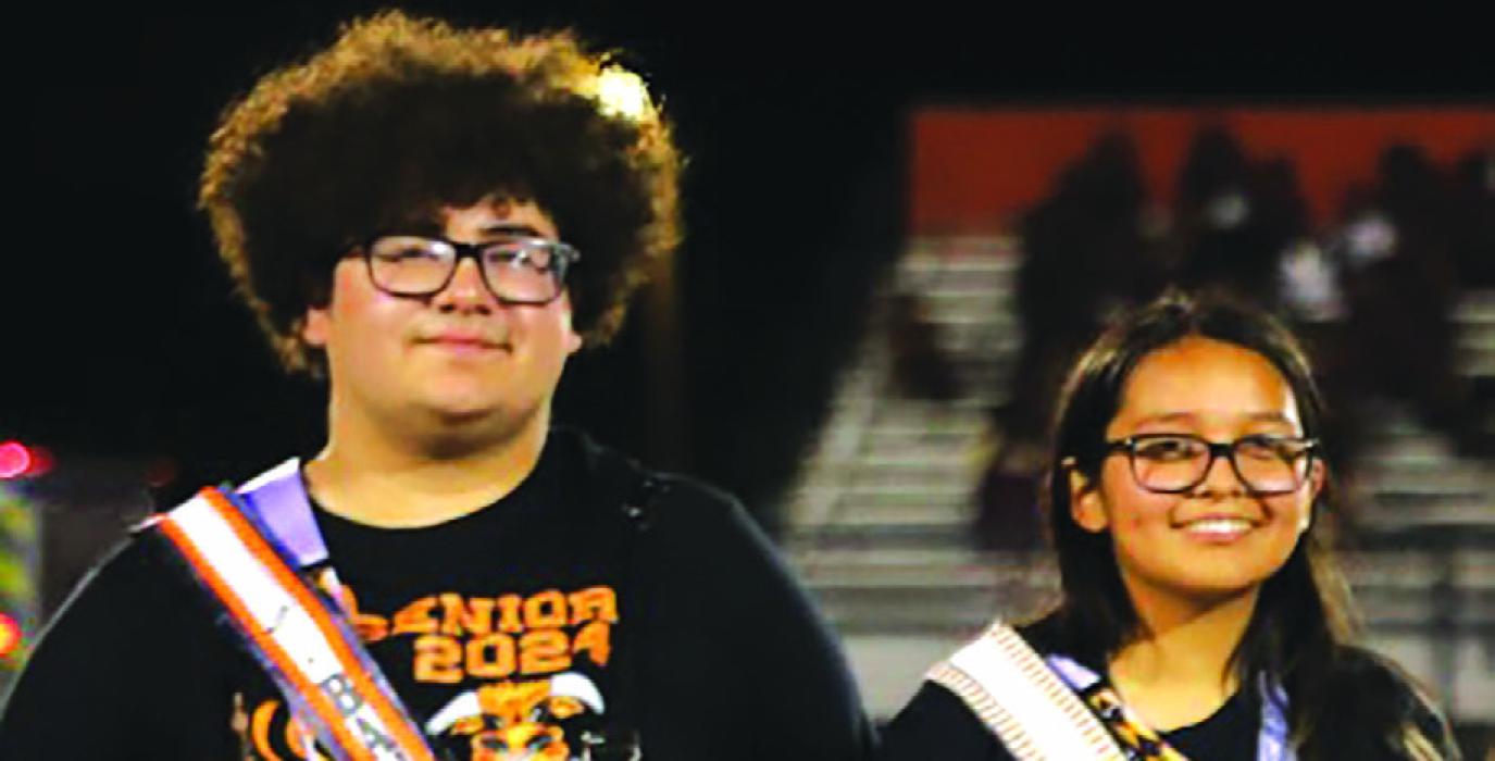 Among the homecoming festivities Friday at Schulenburg was the announcement of the band royalty. Band Beau was Jake Hernandez, left, and Band Sweetheart was Yahaira Guerrero, right. Photo by Audrey Kristynik