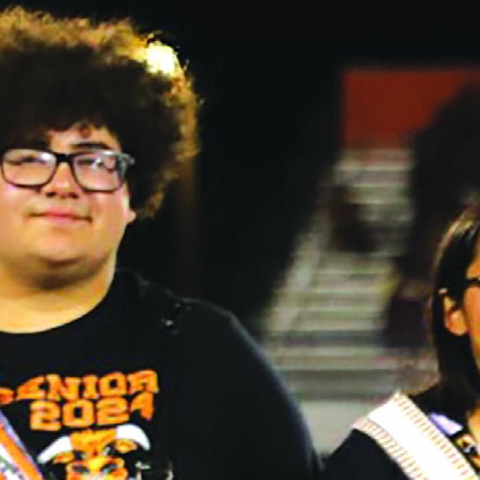 Among the homecoming festivities Friday at Schulenburg was the announcement of the band royalty. Band Beau was Jake Hernandez, left, and Band Sweetheart was Yahaira Guerrero, right. Photo by Audrey Kristynik
