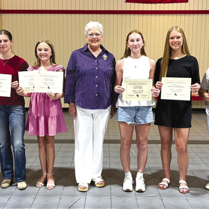 CDA Education Contest winners on the State level who were sponsored by Court Annunciation No. 1962 received their awards from Court Education Contest Chairman Rita Sulik, pictured far right. Pictured from left, District Eleven Deputy Rosa Galipp, Aby Garza, Makenna Emmel, Helen Streiff, Regent Sherry Hebert, Ella Nygren, Madison Markwardt, and Jaylia Lucio.