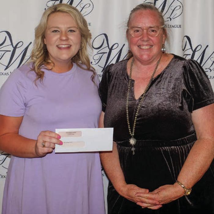 Blinn College Foundation for Alliance for College and Career Student Success received a $3,700 grant. Accepting the award was Susie Shank (right). Presenter was Tiffany Surman (left).