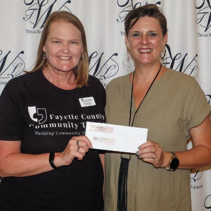 Fayette County Community Theatre received a $3,700 grant. Accepting the award was Heather Barthelme (left). Presenter was Ashley Bishop (right).