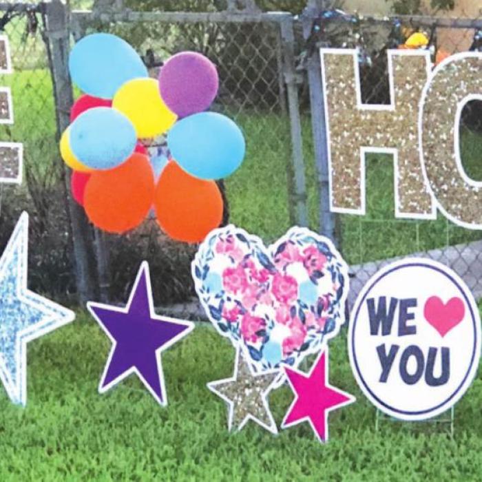 Staley’s family set up a welcome home banner for her homecoming last Saturday, July 25.