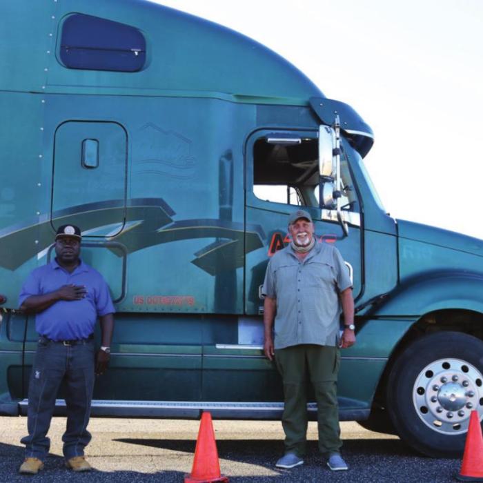 Pictured are Billy Crenshaw (left) of Ledbetter and Jody R. Preuss (right) of Brenham who recently completed the Blinn College District Professional Truck Driving Program.