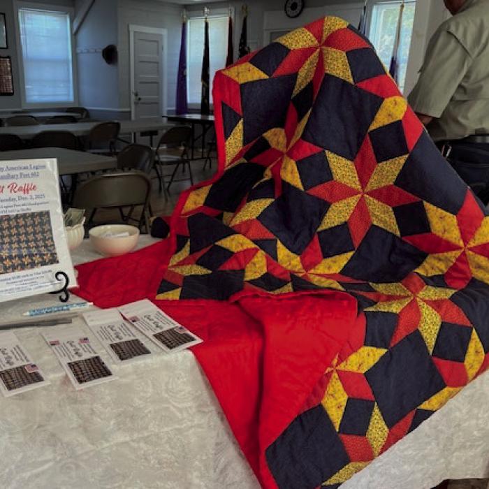 Handstitched quilt from American Legion Post 602.