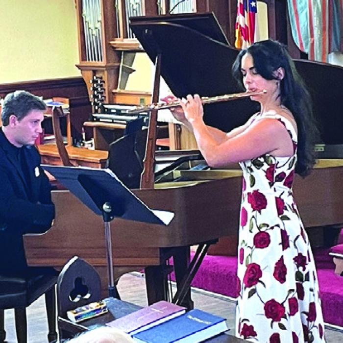 Miles Gillette-Bockhorn, pianist and Isabelle Jamois, flutist, at their stunning inaugural performance of the new Colorado Valley Chamber Players, at St. James Episcopal Church this past Sunday. The new nonprofit founded by the two, is devoted to presenting world-class chamber music to Central Texas. They both completed their masters degrees from The Shepherd School of Music at Rice University in Houston.