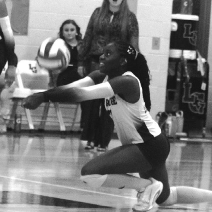 La Grange’s M’Riyah Holmes with a dig in Tuesday’s victory over Navasota.