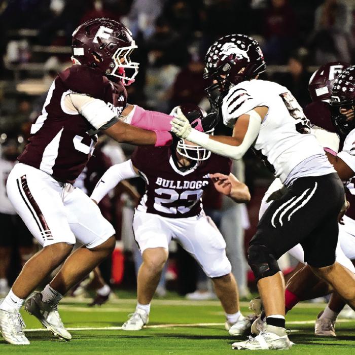 Senior Carmine Valdez working defense for the Flatonia Bulldogs Friday. Photo by Stephanie Steinhauser