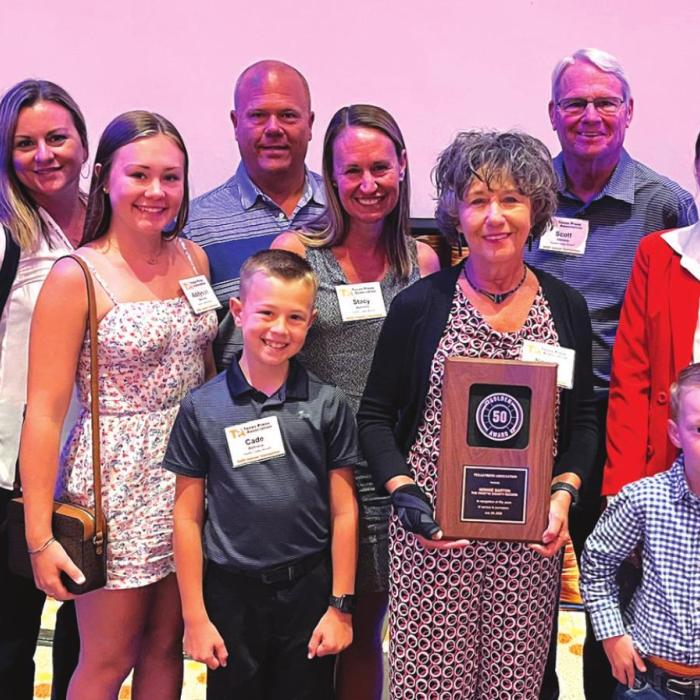 Members of Nonnie Barton’s family at Friday’s event, left to right – Front row: Cade Mehrens, Nonnie Barton, Rix Barton; Back row: Trey Barton, Melissa Barton, Addyson Mehrens, Mickey Mehrens, Stacy Mehrens, Scott Stephens, Jackie Barton and Camryn Barton.