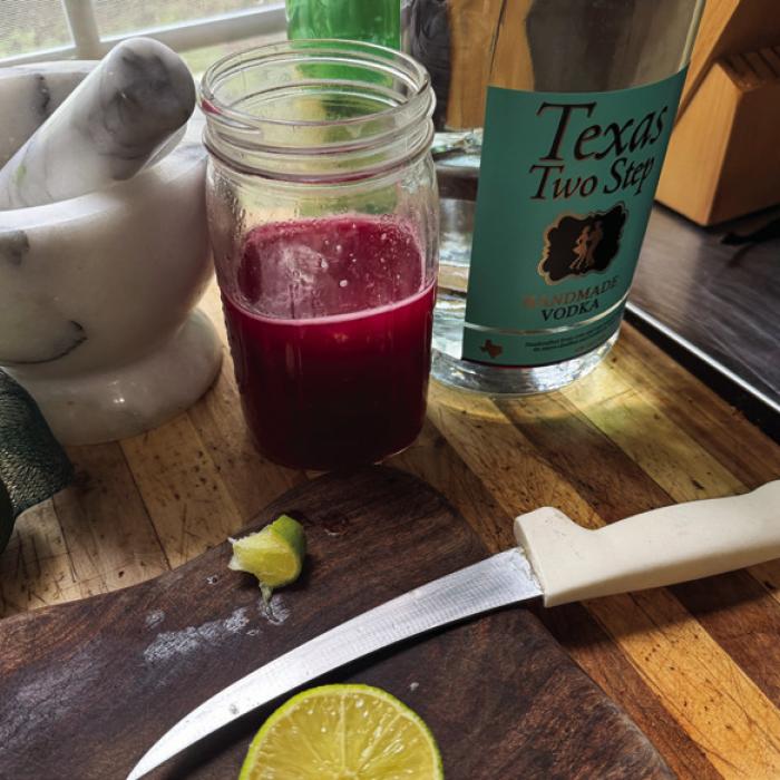 The first prickly pear fruits at my place are just starting to ripen. I love juicing them for cocktails. These handful of tunas yielded more than a half quart of juice.