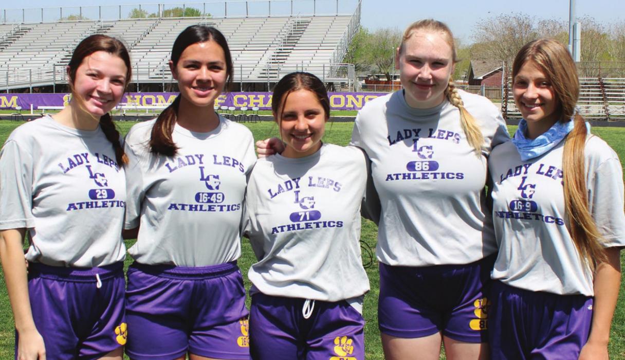 Several La Grange soccer starters took a break from their athletic period Tuesday to talk about Friday’s playoff match-up with Navasota. Left to right: Megan Davis, Jolie Gutierrez, Kaelyn Ortiz, Harper Westall and Ellee Sodolak.