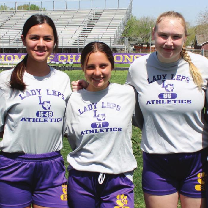 Several La Grange soccer starters took a break from their athletic period Tuesday to talk about Friday’s playoff match-up with Navasota. Left to right: Megan Davis, Jolie Gutierrez, Kaelyn Ortiz, Harper Westall and Ellee Sodolak.