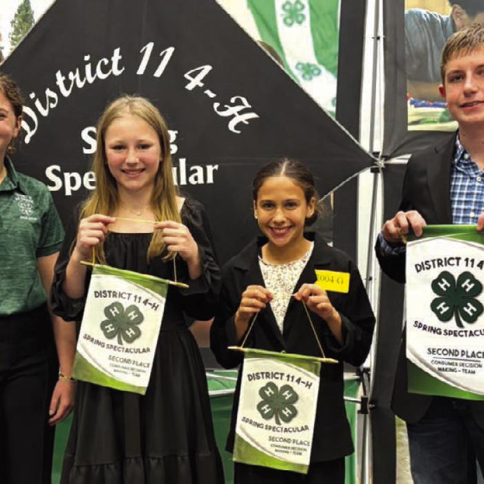 Intermediate CDM: Abbey Wallis-District 11 4-H Officer, Langley Murphy, Emery Fricke, and Kaden Raabe.