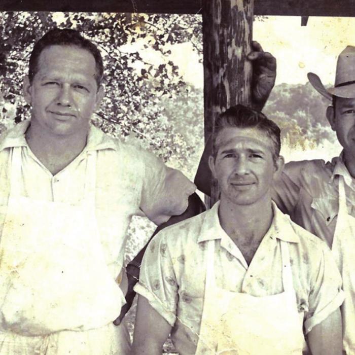 Glen Jr., James (Moxie) and Steve Prause are shown here in a photo from the 1960s at the VFW Hall cooking for an event. They were the third generation of Prauses working the market after it moved to the present location in 1953.