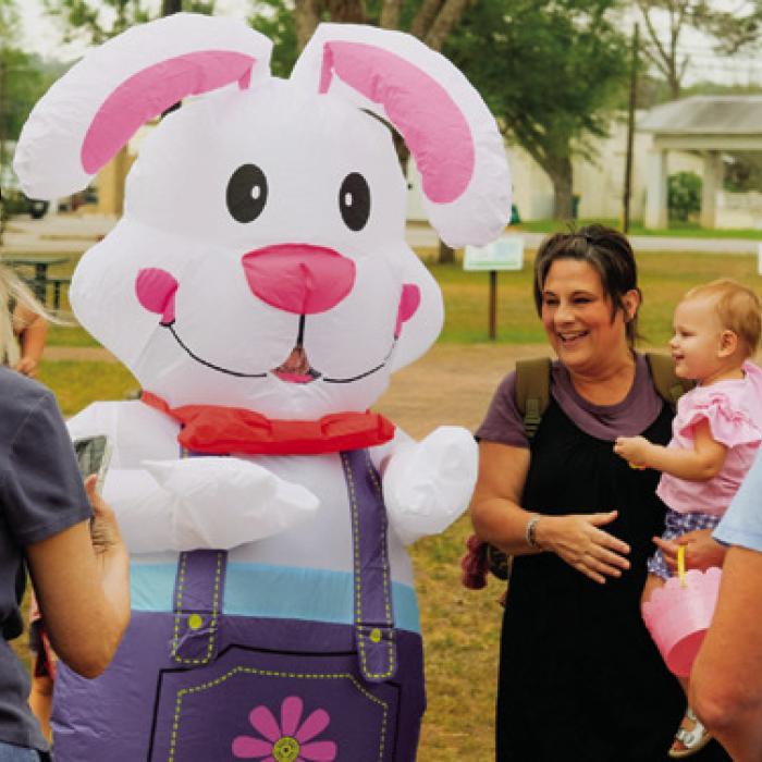 The Easter Bunny made an appearance during the Easter Egg hunt at the Library on Wednesday.