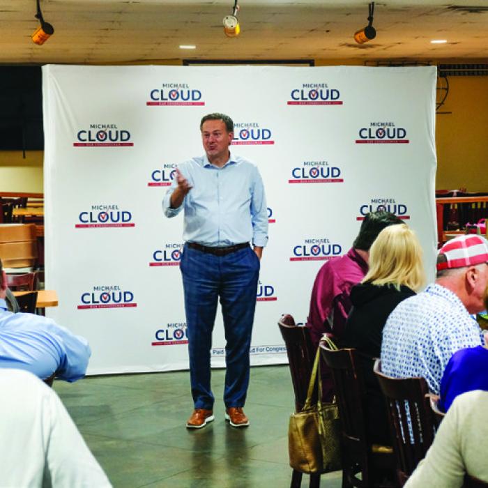 U.S. Congressman Michael Cloud, R-Victoria, spoke to a crowd of about two dozen local folks at a meet-and-greet event last week in La Grange. Photo by Andy Behlen