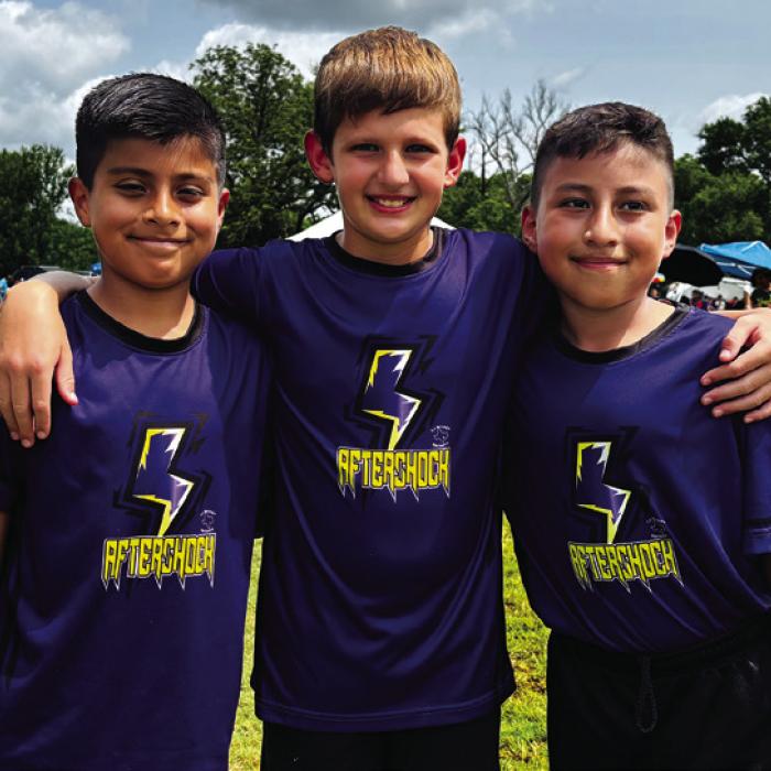 PIctured here are La Grange kids who competed in last week’s 3-on-3 soccer tournament in Bastrop. Left, 12-13 year olds: (from left) Justin Jasek, Atticus Raj, Logan Schwenke, and Oliver Schmidt; right, 9-10 year olds: (from left) J.J. Guajardo, Ace Jasek, and Jose Galindo.
