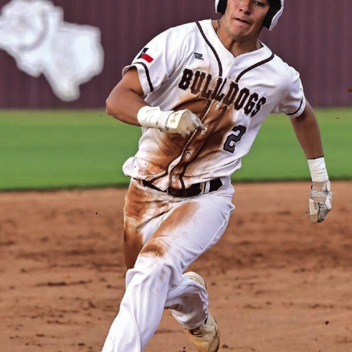 Caysen Perez rounds third on his way to home to score for Flatonia Thursday. Photo by Stephanie Steinhauser