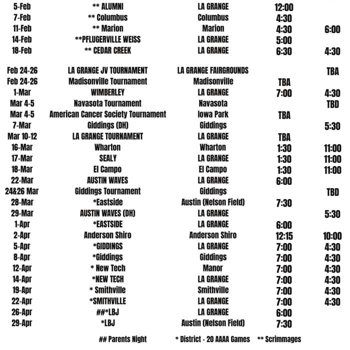 La Grange Baseball 2022 Schedule