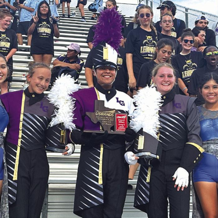 This past weekend the La Grange High School’s Mighty Leopard Band went to another UsBands competition in Converse, San Antonio. They placed 1st in their class and 10th overall. Shown here are members of the La Grange band leadership team with the first place trophy.