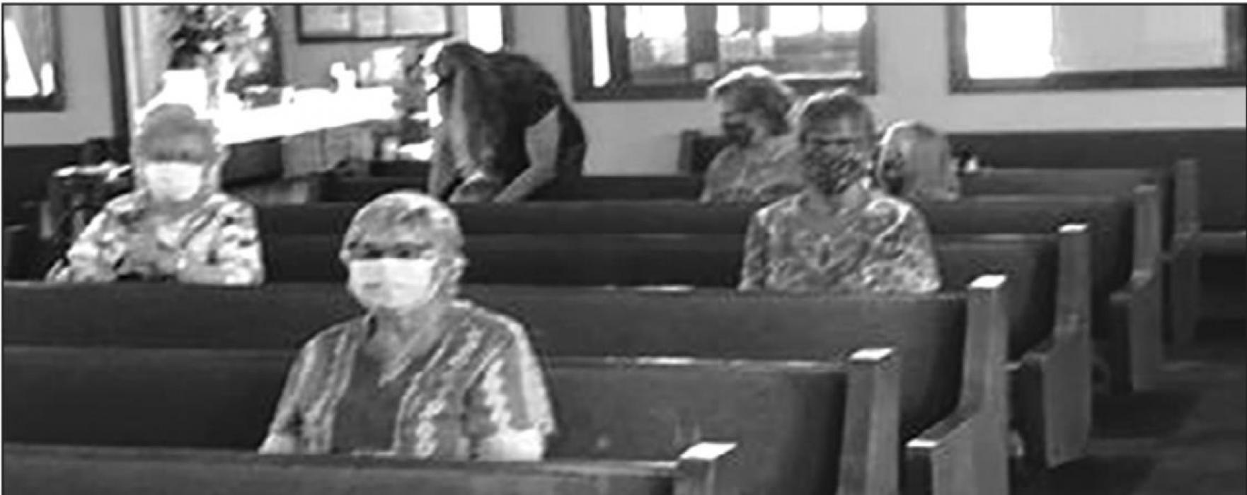 Pictured are some of the worshippers at Faith Lutheran Church in Weimar practicing social distancing, wearing face masks and involved people from a variety of ages (from young children to persons reaching 90 years of age).