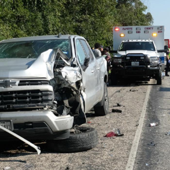 A four vehicle pile-up at the intersection of US 77 and Rabbs Prairie Rd. on Monday resulted in minor injuries to a woman and a child.