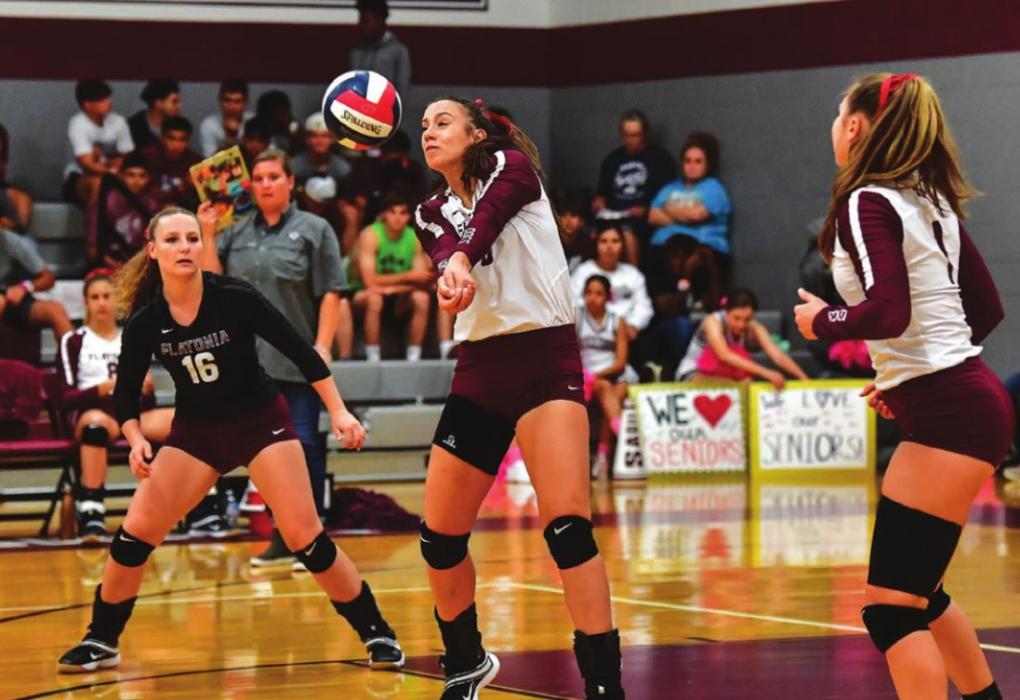 Flatonia’s Ellie Fike passes up for The Lady Bulldogs in Tuesday’s match with Ganado. Photo by Stephanie Steinhauser