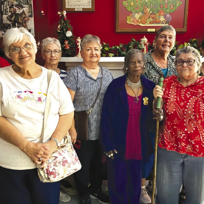 This group of seniors enjoyed a tour at the Santa Claus Museum in Columbus recently followed by wonderful lunch at the Dewberry Café. Pictured are Kathy Besetzny, Cynthia Meyer, Peggy Hiatt, Marilyn Mares, Gloria Cook, Shirley Machicek, Carolyn Moore, and Stephanie Shroyer.