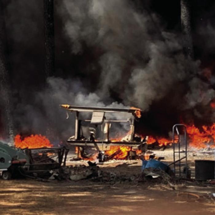 An old travel trailer was destroyed in the fire north of La Grange Thursday. Photo by The Fayette County Sheriff’s Office