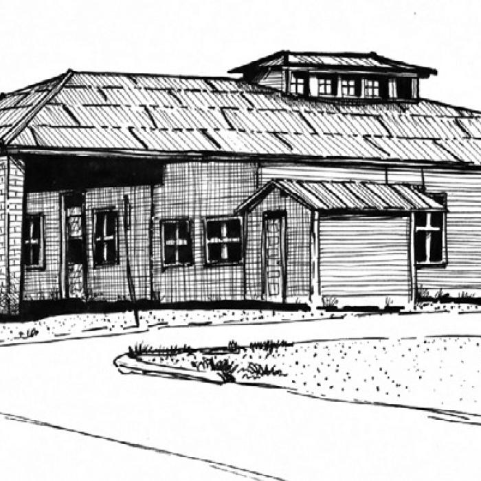 Courtesy of the Fayette Heritage Museum and Archives, M. Shurley made this pen and ink drawing of the Schulze Garage in La Grange for a 1998 calendar produced by Hengst Printing &amp; Supplies for its customers.