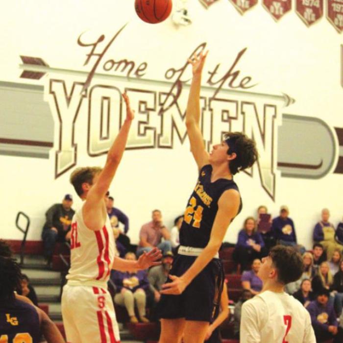 Jaxon Cooper scored on this floater on his way to a team-high 17 points Tuesday. Photo by Jeff Wick